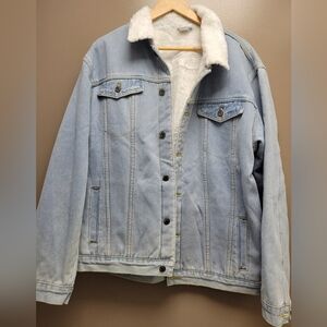 Light wash sherpa lined denim jacket